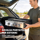 Griglia a Gas 62x49x23 cm Piastra di Cottura Portatile 3 Bruciatori con Vaschetta Raccogli Grasso Nero      