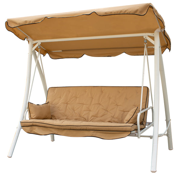 online Dondolo Letto 3 Posti da Giardino 199x90x176 cm in Acciaio e Poliestere Beige