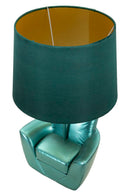 Lampada da Comodino Midcentury Turchese Ø26x43 cm in Resina e Ferro e Tessuto Turchese      