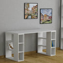 Scrivania Tavolo con Gambe Libreria 140x60x75 cm 6 Scomparti Laterali in Legno Bianco      