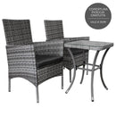 Set Tavolino e 2 Sedie da Giardino Set Bistrò in Rattan Vimini e Vetro Grigio 