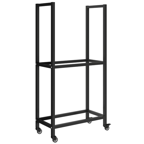 Portalegna da Esterno e Interno 60x30x119 cm a Due Livelli con Ruote in Acciaio Rinforzato Nero prezzo