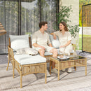 Set 3 Pezzi da Giardino con Divanetto Chaise Longue e Tavolino da Caffè in Acciaio e Rattan PE Crema      
