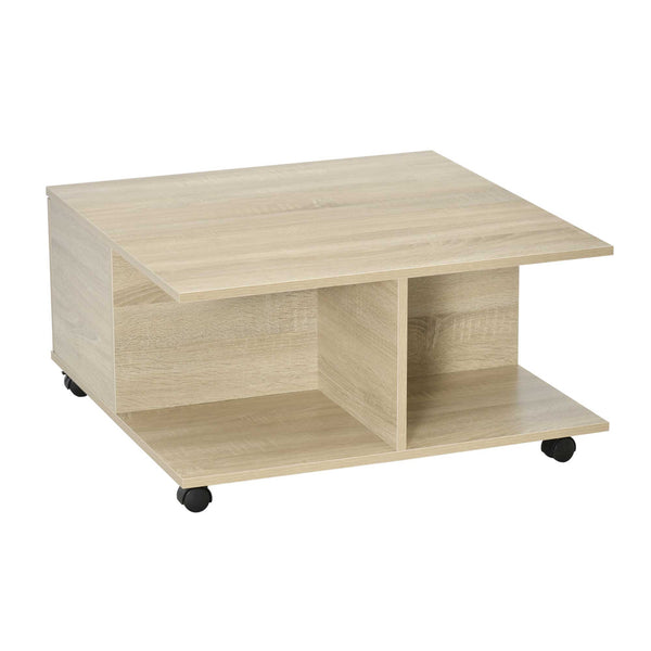 Tavolino da Caffè 2 Cassetto 2 Mensole 70x70x35 cm con Ruote in Legno sconto