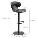 Set 2 Sgabelli Bar 45,5x46x89,5-109,5 cm con Schienale e Poggiapiedi e Similpelle Nero