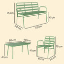 Set 4 Pezzi Salotto da Giardino con Divano 2 Sedie e Tavolino in Metallo con Doghe Verde      
