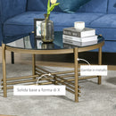 Tavolino da Caffè con Piano in Vetro Temperato Ø85x41 cm Base in Metallo Nero e Oro