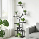Portapiante a 8 Livelli 74x26x158,5 cm con Design a S per Interni ed Esterni in Metallo Nero      