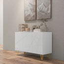 Mobile Contenitore 120x40x75 cm con 2 Armadietti e Ripiano Regolabile in Truciolato e Metallo Bianco e Oro      