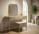Toeletta Luxury con Specchio e Sgabello 120x45x75 cm in Pino e MDF e Spugna e Specchio e Poliestere e Metallo      