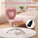 Sedia da Ufficio Imbottita 45x56x78-88 cm con Schienale a Cuore e Rotelle in Velluto Teddy e Plastica Rosa      