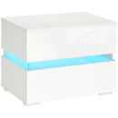 Comodino 2 Cassetti 60x39x47 cm con LED in Truciolato Bianco