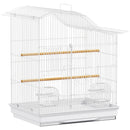Gabbia per Uccelli a 4 Porte 47,5x36x54,5 cm con 2 Ciotole 2 Posatoi e Vassoio in Metallo e Plastica Bianco      