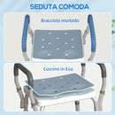 Sgabello per Doccia Regolabile 52x45x57-69 cm con Braccioli e Fori di Drenaggio in Alluminio HDPE e EVA Blu  