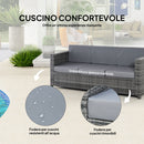 Divano da Esterno 3 Posti 185x70x80 cm con Cuscini per Seduta e Schienale in Rattan PE e Metallo Grigio      