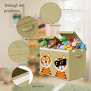 Box Contenitore per Giocattoli 62,5x31,5x40 cm Pieghevole Doppio Scomparto 80L Design Animali in Tessuto Oxford Beige      
