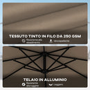 Ombrellone da Giardino 286x286x251 cm Decentrato con Base a Croce e Copertura in Alluminio Cachi      