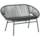 Divano da Giardino 2 Posti 132x72x83 cm con Cuscini e Braccioli in Rattan PE e Acciaio Nero      