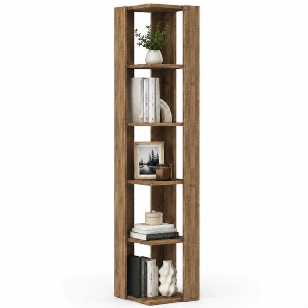 Libreria Angolare 34x34x161 cm Scaffale Salvaspazio 5 Ripiani in Legno Rovere sconto