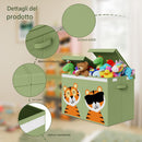 Box Contenitore per Giocattoli 62,5x31,5x40 cm Pieghevole Doppio Scomparto 80L Design Animali in Tessuto Oxford Verde     