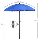 Ombrellone da Giardino Ø180x209H cm Spiaggia Reclinazione a 45° e 8 Stecche Blu 