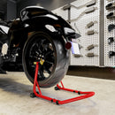 Cavalletto per Moto con Capacità di 544 kg Forcelle Regolabili a U e L in Acciaio Rosso   