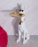Decorazione Cane Ory Svuotatasche 27x51x74 cm in Resina e Metallo Bianco e Oro      