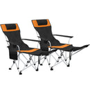 Set 2 Sedie da Campeggio 82x50-100x88 cm Pieghevoli con Poggiapiedi e Portabicchieri in Tessuto Oxford Nero e Arancione      