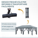 Gazebo da Giardino 600x300 cm Pieghevole con 6 Zanzariere e Pulsante in Acciaio e Poliestere Grigio 