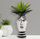 Vaso Face 13,2x11,8x26,3 cm in Porcellana Bianco e Nero      