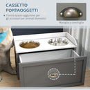 Ciotole per Cani Rialzate 60x30x36 cm con Cassetto in Acciaio Inox e Legno Grigio      