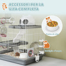 Gabbia per Criceti a 3 Livelli 45x30x45 cm e 14 Tubi con Casetta Rampa e Accessori in Metallo e Plastica Grigio      