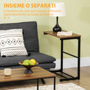 Set 2 Tavolini Caffè Annidati in MDF e Acciaio Nero e Noce
