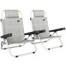 Set 2 Sedie a Sdraio Pieghevoli 62x61x80 cm Reclinabili su 4 Posizioni con Poggiatesta in Alluminio Grigio      