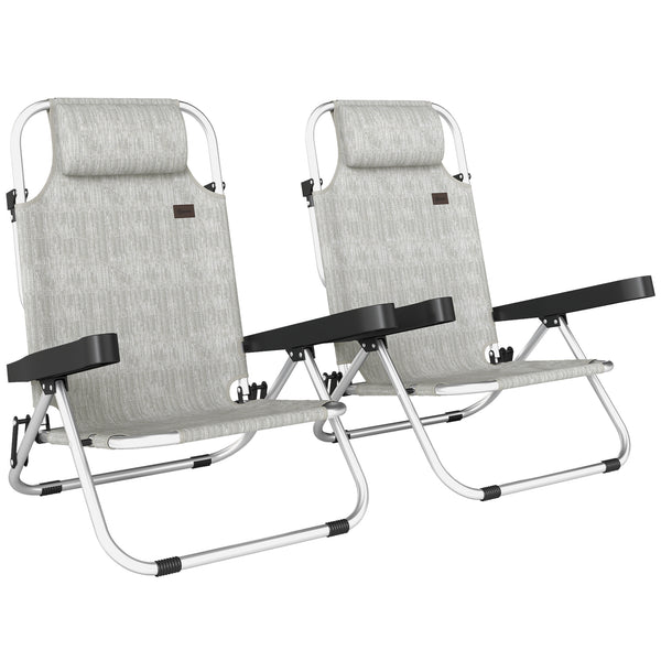 acquista Set 2 Sedie a Sdraio Pieghevoli 62x61x80 cm Reclinabili su 4 Posizioni con Poggiatesta in Alluminio Grigio