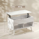 Tavolino da Caffè 75x40x58 cm con Piano Sollevabile e Spazio Nascosto Bianco Punzonato      