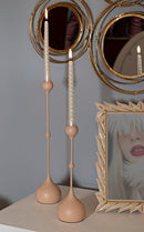 Porta Candele Slimmy Rosa Set 2 Pz Ø8x36 cm - Ø8x32 cm in Ferro Rosa e Oro      