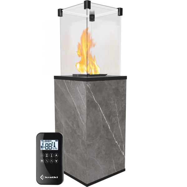 acquista Stufa a Gas da Esterno cm 136,6x44,2x44,2 Flig Gastonia Mini Pietra Naturale Grigia con Telecomando e Vetri