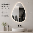 Specchio a Goccia 50x60 cm LED a 3 Colori Dimmerabile Accensione Touch      