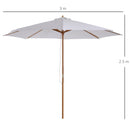Ombrellone da Giardino Ø3 m Palo Ø38 mm in Legno Bianco 