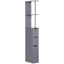 Mobile Colonna Bagno con Ripiani Aperti e Cassetti, in Legno, 15x33x136.8 cm, Grigio      