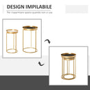 Set 2 Tavolini Impilabili con Bordo Alto in Metallo e MDF Oro