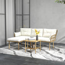 Set 3 Pezzi da Giardino con Chaise Longue Divanetto Cuscini e Tavolino in Rattan e Acciaio Bianco Crema e Legno      