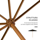 Ombrellone da Giardino 3 m con Palo in Legno 8 Stecche e Parasole in Poliestere Nero      