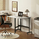 Tavolo Pieghevole per 4-6 Persone 120x80x73 cm con 2 Ribalte e Ruote con Freno Struttura in Acciaio Bianco Legno      