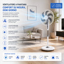 Ventilatore a Piantana Altezza 130 cm Base Tonda Anti Ribaltamento 65W e 6 Pale Bianco      