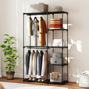 Armadio Guardaroba Portatile con 2 Aste e 6 Ripiani 111x43x185 cm in Tessuto Plastica e Acciaio Nero      