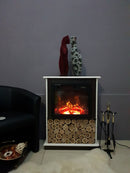 Camino Elettrico da Pavimento 90x70x25 cm Effetto Fiamma 1100W Andreea & Dionis Bianco/noce scuro