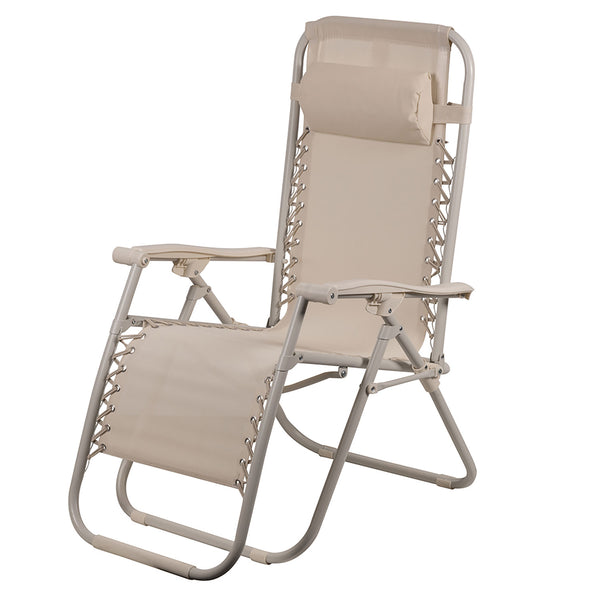 Sedia Sdraio Reclinabile e Richiudibile Rio 65x90x108 cm con Poggiatesta in Poliestere con Struttura in Acciaio Avorio Mélange online