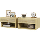 Set 2 Comodini con Cassetto e Ripiani Aperti in stile Nordico 40x34x23 cm in Truciolato e Rattan 